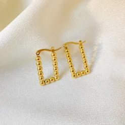 18K Round Ball Square Huggie Earrings