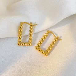18K Round Ball Square Huggie Earrings
