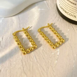 18K Round Ball Square Huggie Earrings