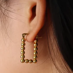 18K Round Ball Square Huggie Earrings