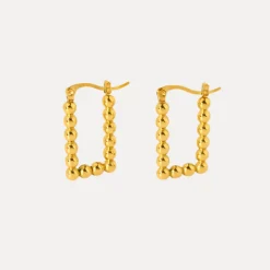 18K Round Ball Square Huggie Earrings