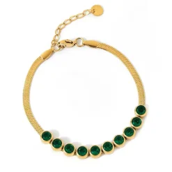 18K Round Bezel Bracelet, Emerald