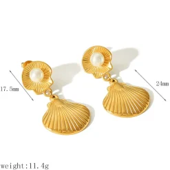 18K Sea Shell Pearl Statement Drop Earrings