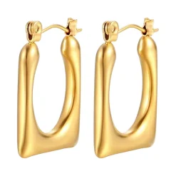 18K Smooth Oval Square Hoops