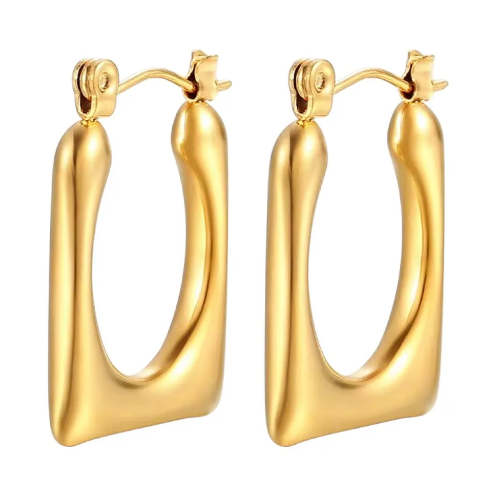 18K Smooth Oval Square Hoops