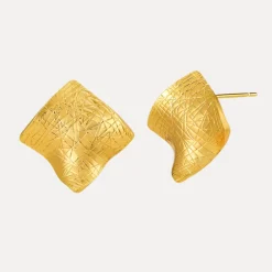 18K Square Crease Stud Earrings
