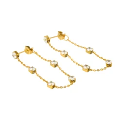 18K Square Diamond Chain Earrings