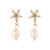 18K Star Freshwater Pearl Drop Earrings