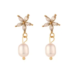 18K Star Freshwater Pearl Drop Earrings