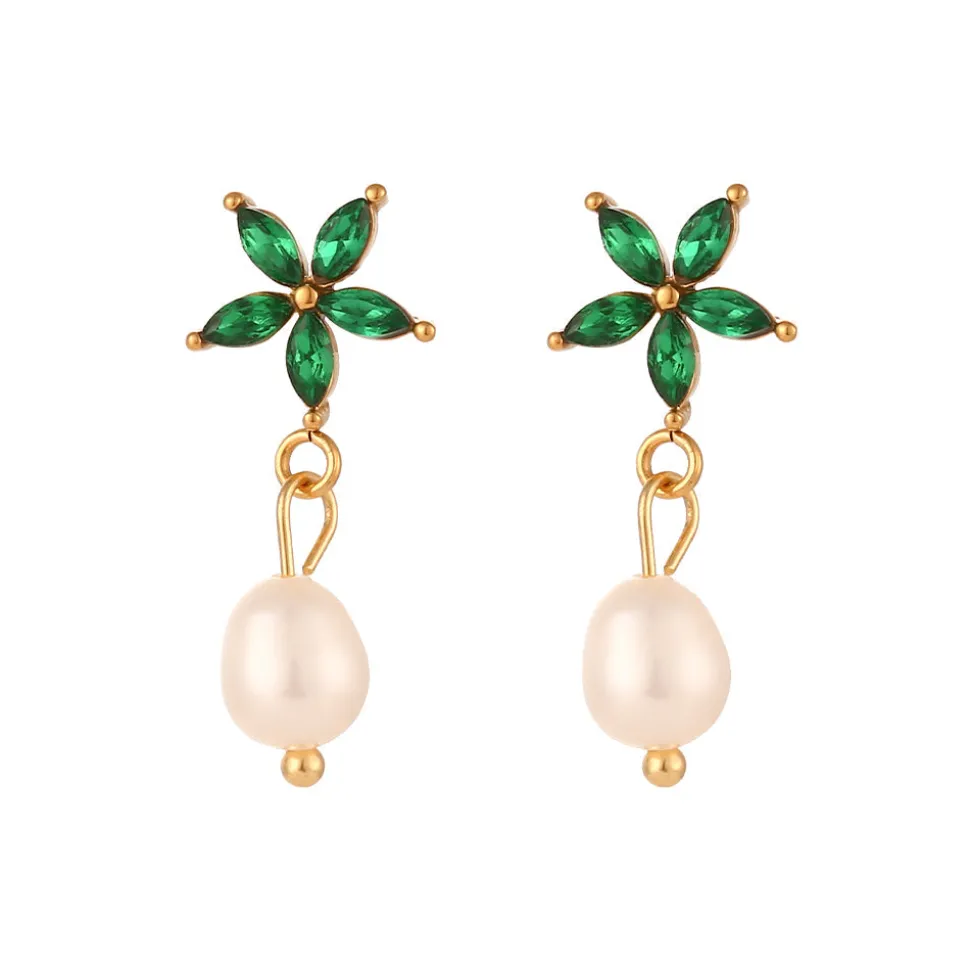 18K Star Freshwater Pearl Drop Earrings