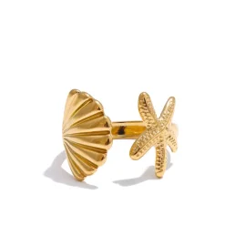 18K Starfish and Seashell Ring