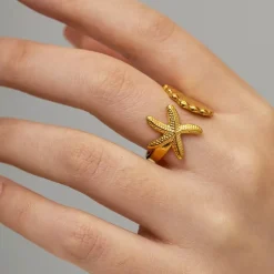 18K Starfish and Seashell Ring