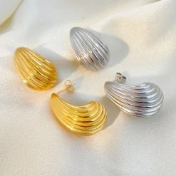 18K Striped Waterdrop Earrings