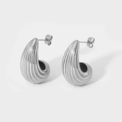 18K Striped Waterdrop Earrings