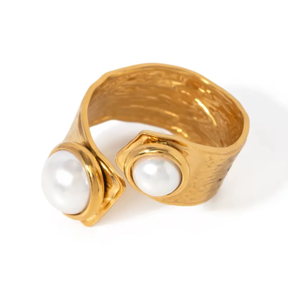 18K Textured Open Pearl Edge Ring
