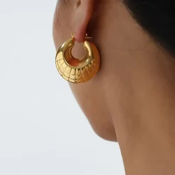 14K Textured Thick Chunky Hoop Earrings