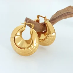 14K Textured Thick Chunky Hoop Earrings