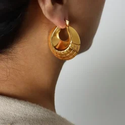 14K Textured Thick Chunky Hoop Earrings