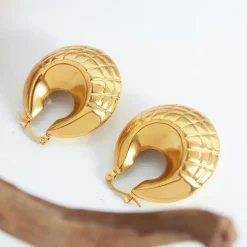 14K Textured Thick Chunky Hoop Earrings