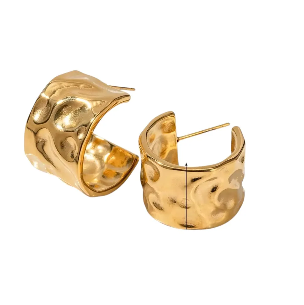 18K Thick Hammer C-Shaped Earrings