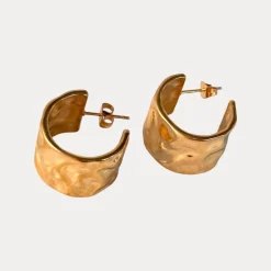 18K Thick Hammer C-Shaped Earrings