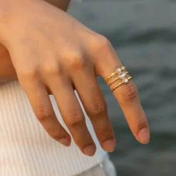 18K Three Layer Cream Moonstone Open Ring