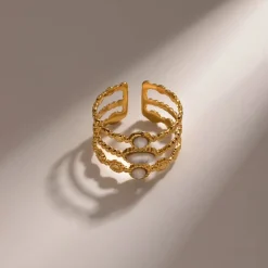 18K Three Layer Cream Moonstone Open Ring