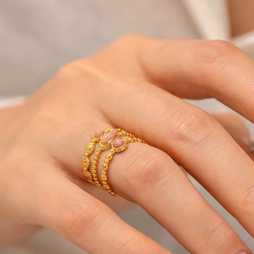 18K Three Layer Pink Stone Open Ring