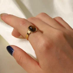 18K Tiger Eye Open Ring