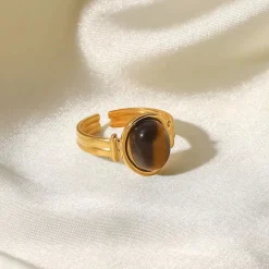 18K Tiger Eye Open Ring