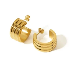14K Triple Layered C Shaped Stud Earrings