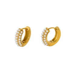 18K Triple Lined Pearl Earrings