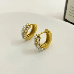 18K Triple Lined Pearl Earrings