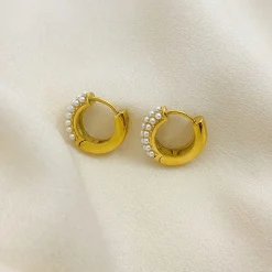 18K Triple Lined Pearl Earrings