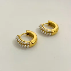 18K Triple Lined Pearl Earrings