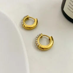 18K Triple Lined Pearl Earrings