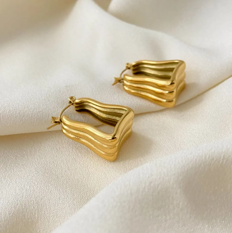 18K Triple Wavy Hoop Earrings
