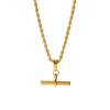18K Twisted Rope Chain Bar Pendant