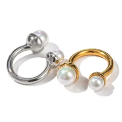 18K Two Pearls Open Ring