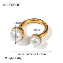 18K Two Pearls Open Ring