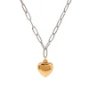18K Two Tone Heart Charm Paper Clip Necklace