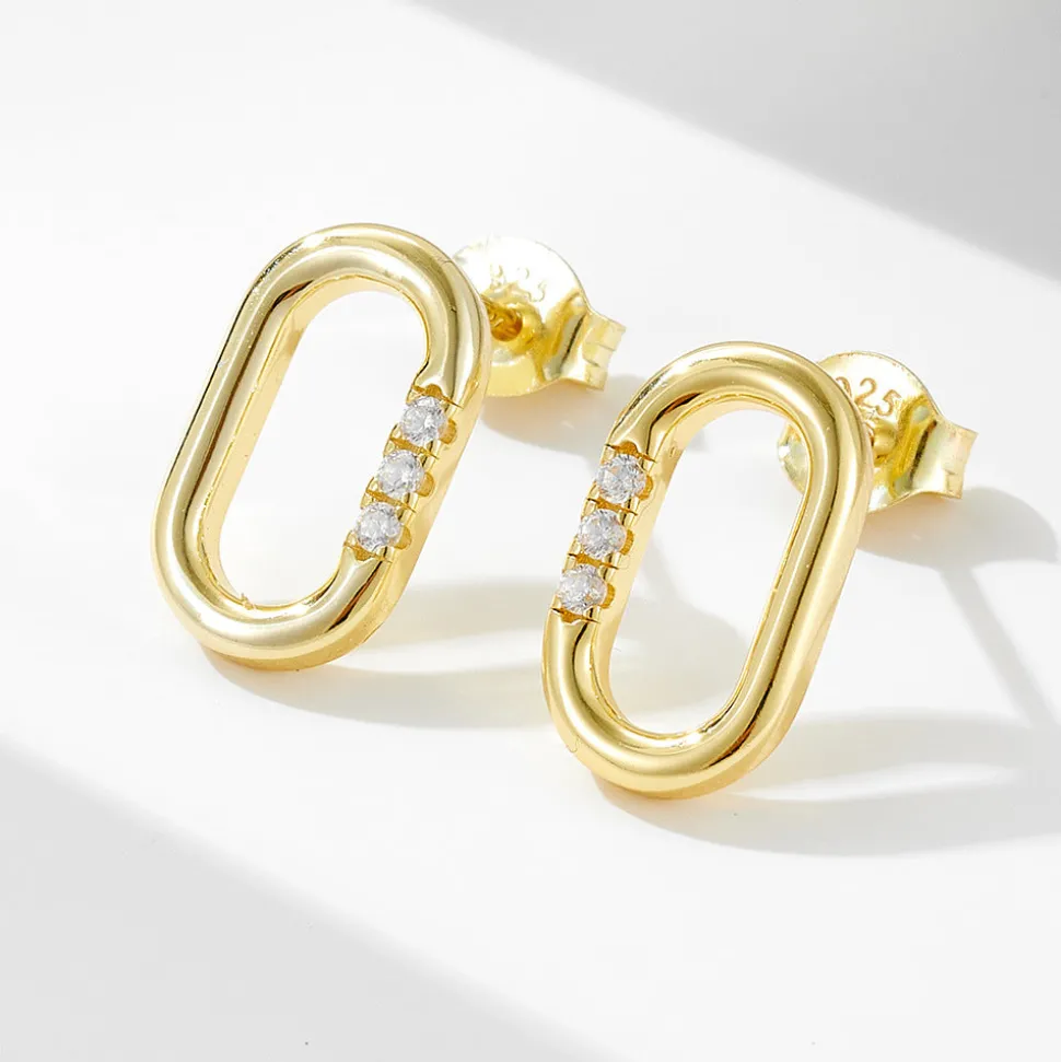 18K Vermeil Oval CZ Studs