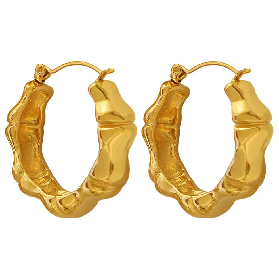 18K Vintage Bamboo Hoop Earrings