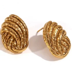 18K Vintage Hammered Twisted Stud Earrings