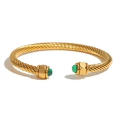 18K Vintage Stone Open Bangle