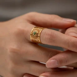 18K Vintage Stone Open Ring