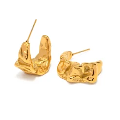 18K Vintage Textured Statement C Hoops