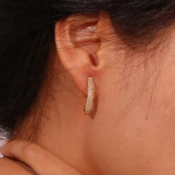 18K V-shape Zircon Huggie Earrings