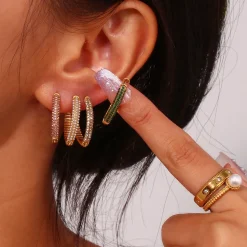 18K V-shape Zircon Huggie Earrings