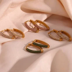 18K V-shape Zircon Huggie Earrings